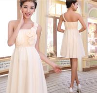 Wholesale One shoulder A line Chiffon Mini Bridesmaid Dresses Short Hand made Flower Party Gown