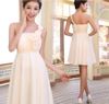 One-shoulder A-line Chiffon Mini Bridesmaid Dresses Short Hand-made Flower Party Gown