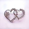 Rhodium Silver Tone Clear Diamante Crystal Double Heart Small Pin Brooch