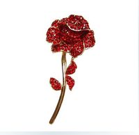 Sparkly-Gold Plaqué Rouge Strass Cristal Diamante Rose Fleur Broche Broche