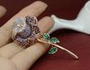 Sparkly-Gold Plated Muticolor Rhinestone Crystal Diamante Rose Flower Bridal Brooch pin