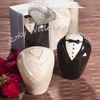 FREE SHIPPING+50sets (50sets=100pcs) Wedding Giveaways Bride and Groom Ceramic Salt & Pepper Shakers Wedding Favors,wedding gifts