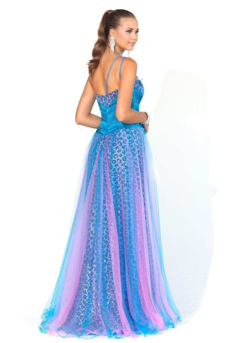 Leopard Print Prom Dresses Feather Bicolored Tiered Tulle One Shoulder Crystal Floor Length 