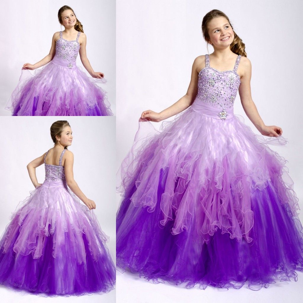 Cute Purple Kids Children Puffy Tank Spaghetti Strap Crystal