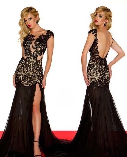 Custom Made!2014 Actual Images Sexy Black Lace Chiffon Illusion ...