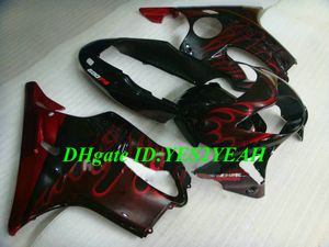 Kundenspezifisches Spritzguss-Verkleidungsset für Honda CBR600F4 99 00 CBR600 F4 1999 2000 ABS Rote Flammen schwarz Verkleidungsset + Geschenke HJ05