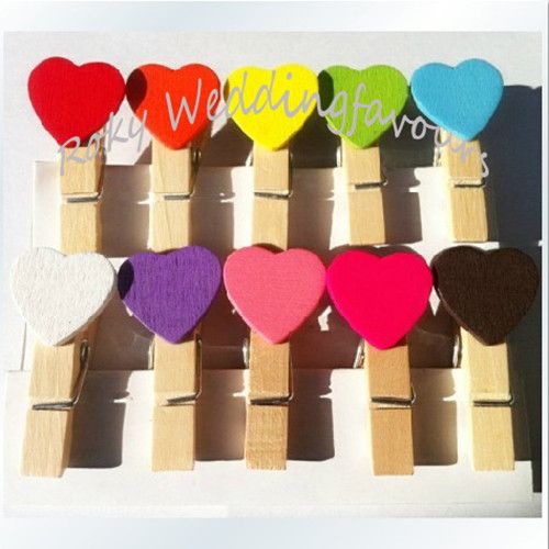 Mini pinces à linge en bois faites à la main, 100 pièces, en forme de cœur, Clip en bois pour cadeaux de mariage, livraison gratuite