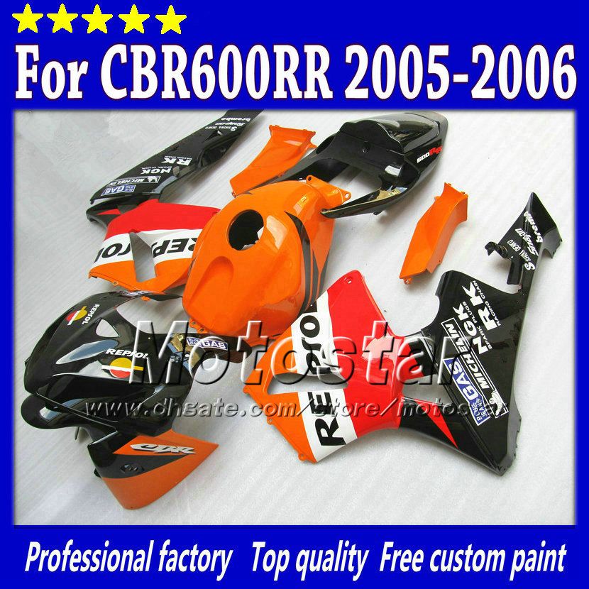 HONDA CBR600RR F5 2005 용 차체 페어링 2006 CBR 600 RR 05 06 CBR 600RR 광택 오렌지 레드 블랙 Repsol 페어링 세트 st59