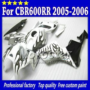 Bodywork fairings for HONDA CBR600RR F5 2005 2006 CBR 600 RR 05 06 CBR 600RR black flame in glossy white fairing set st66