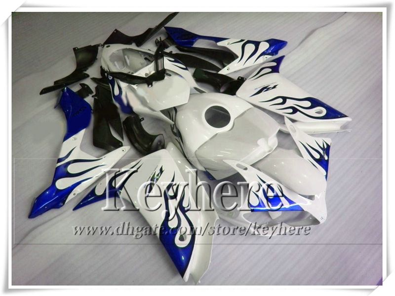 تخصيص معرض الدراجات النارية لـ Yamaha Yzfr1 07 08 ABS Fairing Kit Yzf R1 2007 YZF-R1 2008 Blue Flame in White Body Kits with 7 Higts IP27