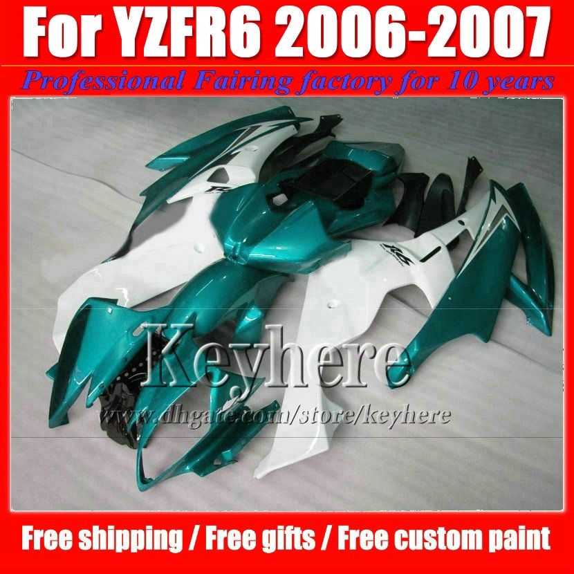 Anpassa Vitblå Svart Motorcykel Fairings för YZF-R6 2006 2007 YAMAHA 06 07 YZF R6 Högkvalitativ fairing Kit med 7 gåvor NP3