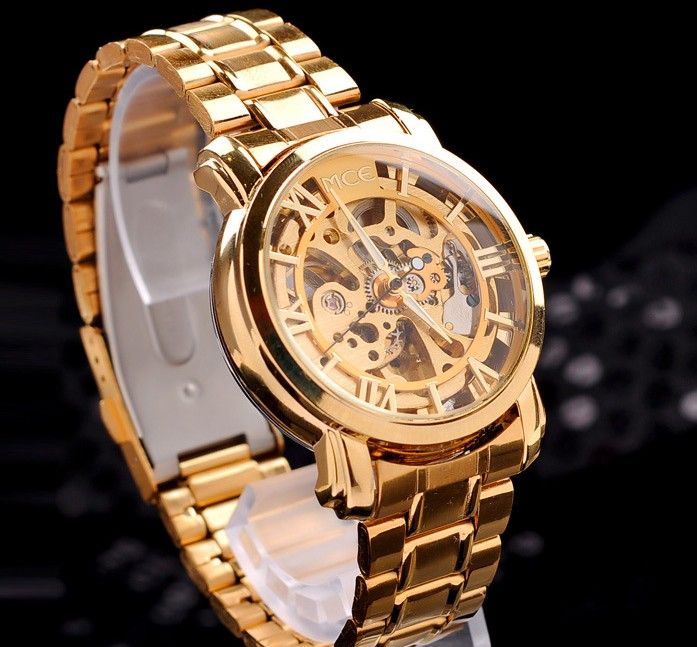 Men's Alloy Analog Skeleton Hand Wind Mechanical Casual Stainless Watch