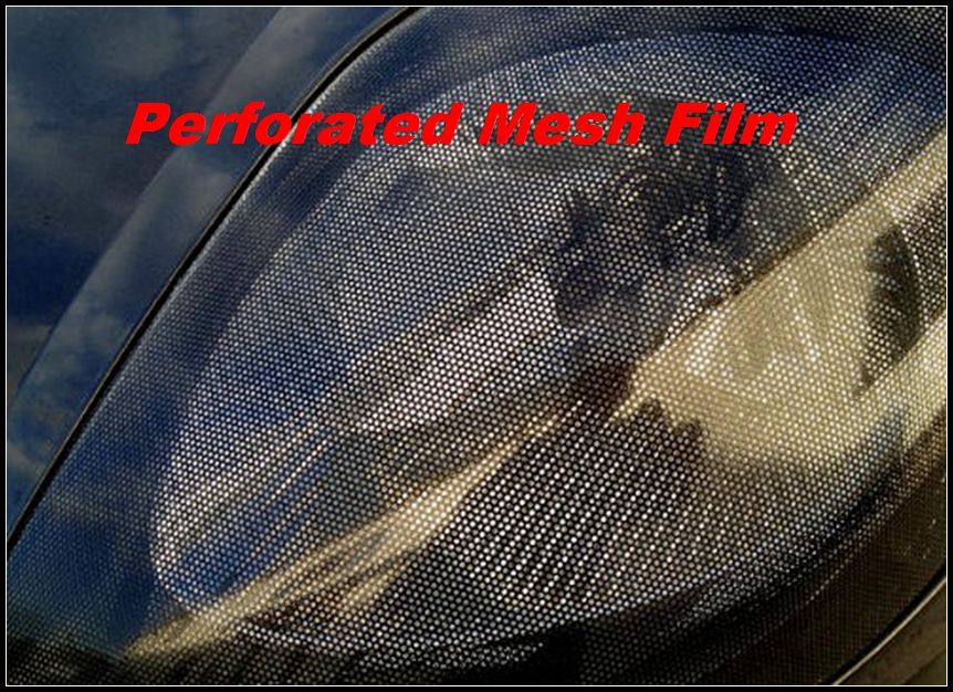 Strålkastare Tint Perforated Mesh Film Fly Eye Tint Legal On the Road Self Lime Vinyl Båda sido Black 1.07x50Meters Gratis frakt till Storbritannien