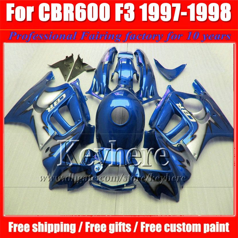 

7 free gifts! blue black fairings kit for CBR600 1997 1998 Honda CBR 600 97 98 F3 ABS racing fairing motobike parts Fk12, Same as picture