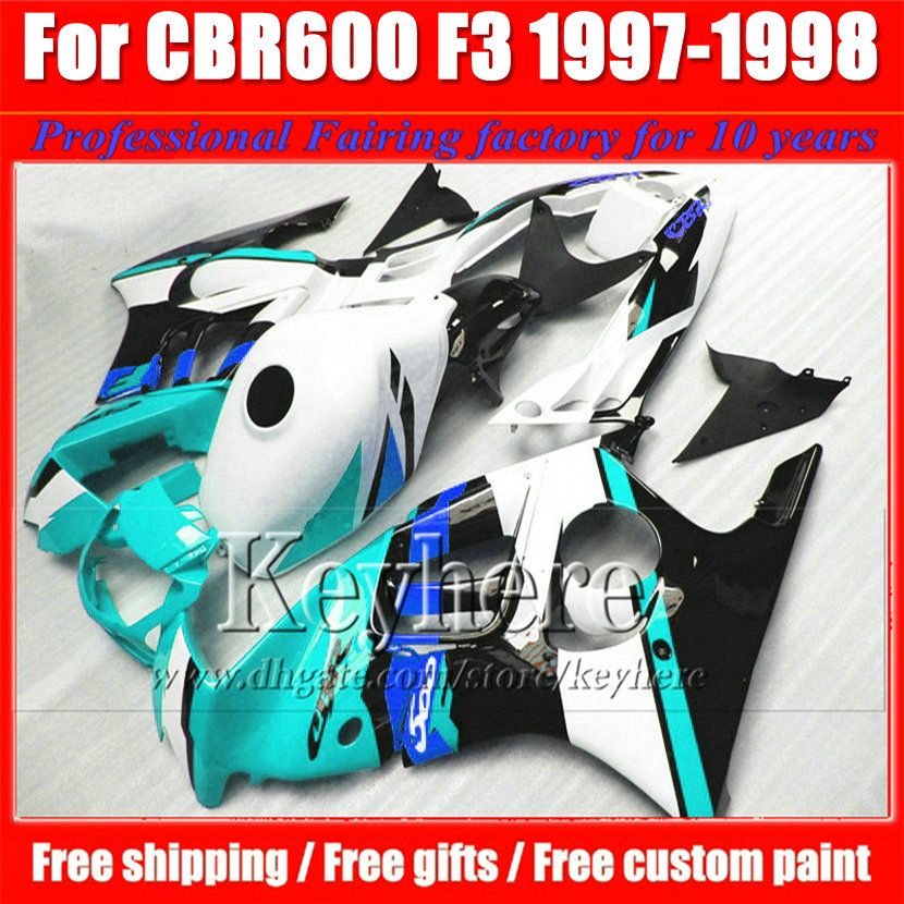 ABS low price blue white black fairing kit for Honda CBR600 97 98 CBR 600 1997 1998 F3 fairings custom motorcycle parts with 7 gifts Fk46