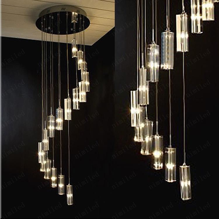 nimi41 Modern Minimalist Fashion Transparent K9 Crystal Block S-shaped Duplex Staircase Pendant Chandelier Lighting Lamps Light For Hotel
