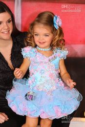 Uroczy Mini Cupcake Girl Dress Ręcznie wykonane Kwiat Koraliki Kryształy Aplikacje Kolorowe Korowody Dress Najlepsza Formalna okazja Dziewczyna Sukienka