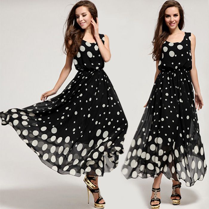 elegant new fashion women sleeveless polka dot maxi dresses plus polka dot dress plus size