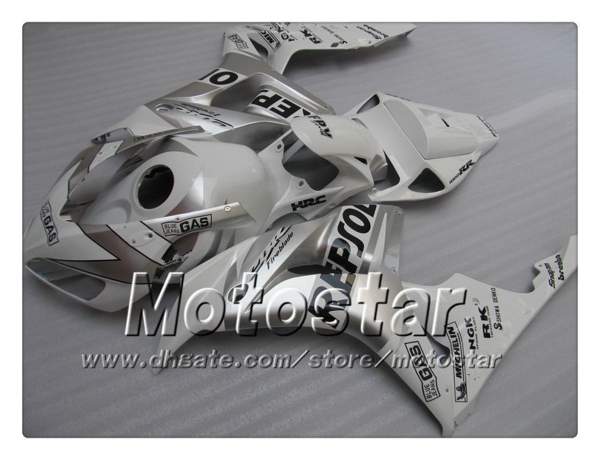 7 Gåvor Injektionsgjutning för Honda CBR1000RR 06 07 ABS Fairings Kit CBR 1000RR Fairing 2006 2007 Glänsande vit silver Repsol Bodywork SY103