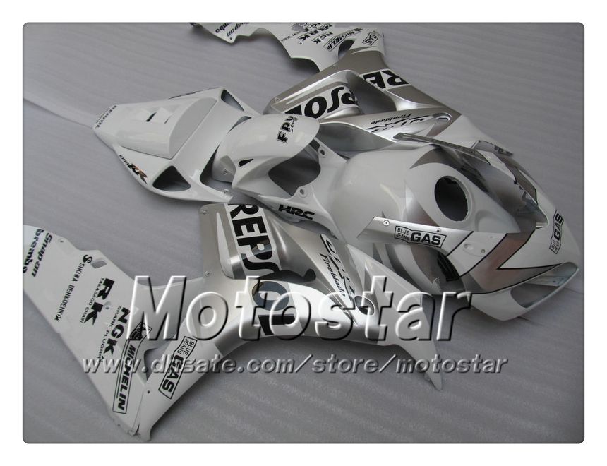 7 Gåvor Injektionsgjutning för Honda CBR1000RR 06 07 ABS Fairings Kit CBR 1000RR Fairing 2006 2007 Glänsande vit silver Repsol Bodywork SY103