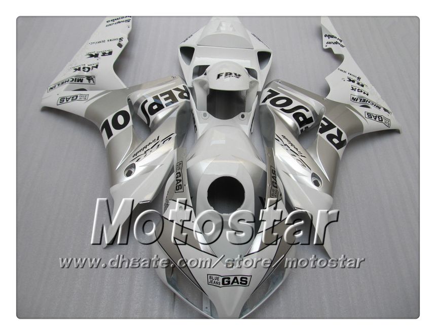 7ギフト射出成形ホンダCBR1000RR 06 07 ABSフェアリングキットCBR 1000RRフェアリング2006 2007光沢のある白い銀のRepsol Bodywork SY103