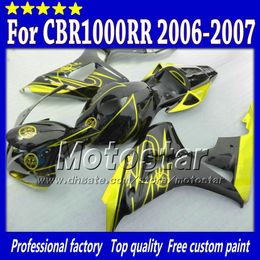 7Gifts injection molding for HONDA cbr1000rr 06 07 abs fairings kit CBR 1000RR fairing 2006 2007 yellow in glossy black body set sy107