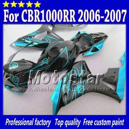 Injection Moulding for HONDA cbr1000rr 06 07 abs fairings kit CBR 1000RR fairing 2006 2007 water blue in glossy black body set sy120