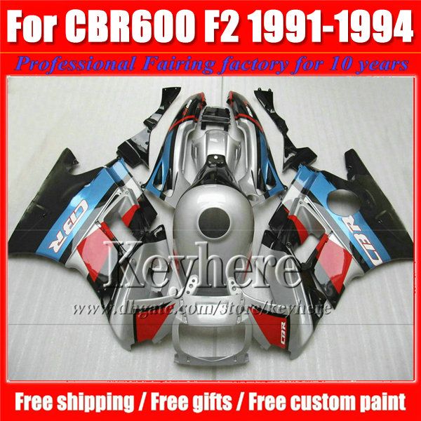 

High quality fairings kit for Honda CBR 600 91 92 93 94 red blue silver fairing bodywork set CBR600 1991 1992 1993 1994 F2 with 7 gifts Pj11, Same as picture