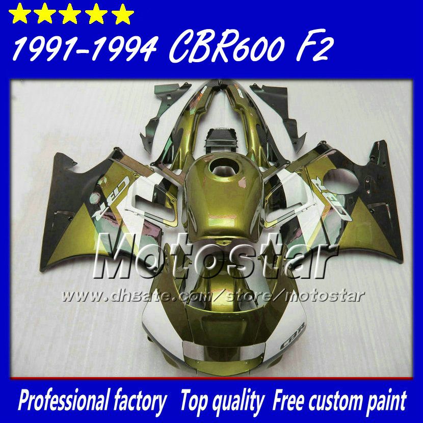 

Custom for HONDA cbr600 f2 91 92 93 94 CBR600F2 fairings set 1991 1992 1993 1994 CBR 600 fairing bodywork glossy dull glod white su70, Multi-color
