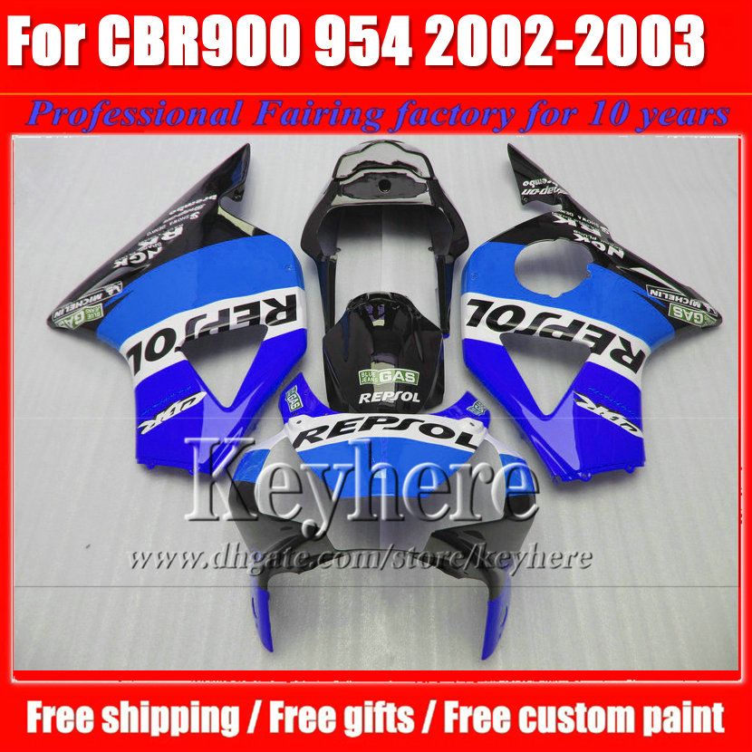 

REPSOL blue body kit CBR900RR 954 2002 2003 954RR CBR954RR fairings kit 02 03 CBR 900RR fairing bodywork for Honda with 7gifts SY43, Same as picture