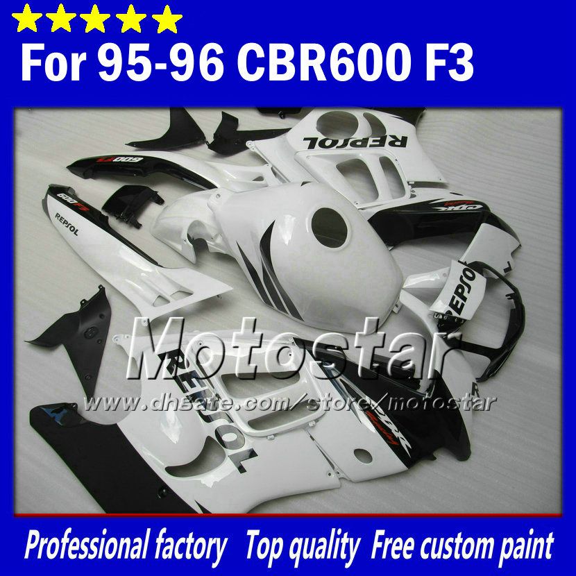 Pièces de carénages de moto pour HONDA CBR600F3 95 96 cbr600 f3 1995 1996 CBR 600 F3 carénage brillant blanc noir Repsol