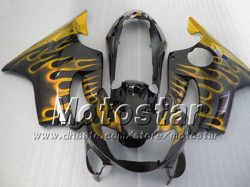 7Regali carenatura HONDA CBR 600 1999 CBR600 F4 2000 CBR600F4 99 00 carene abs glod flame in set carrozzeria nero lucido su172