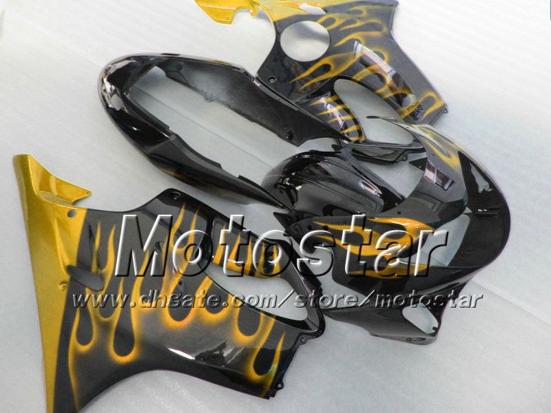 7Regali carenatura HONDA CBR 600 1999 CBR600 F4 2000 CBR600F4 99 00 carene abs glod flame in set carrozzeria nero lucido su172