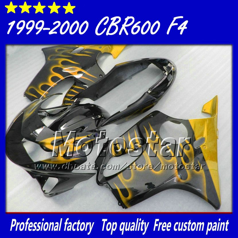 

7Gifts for HONDA CBR 600 fairing 1999 CBR600 F4 2000 CBR600F4 99 00 abs fairings glod flame in glossy black bodywork set su172, Orange