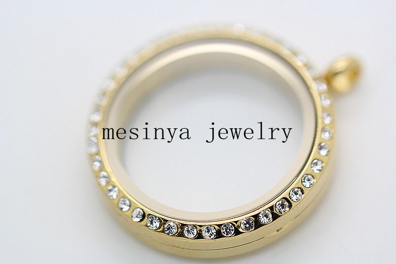 PVD Gold Tone Glass Locket For Floating Charms, Stainless Steel