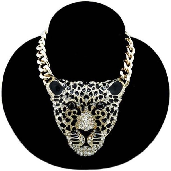 

Коренастый роскошные позолоченные ссылка стразы леопард глава колье ожерелье 1 ш