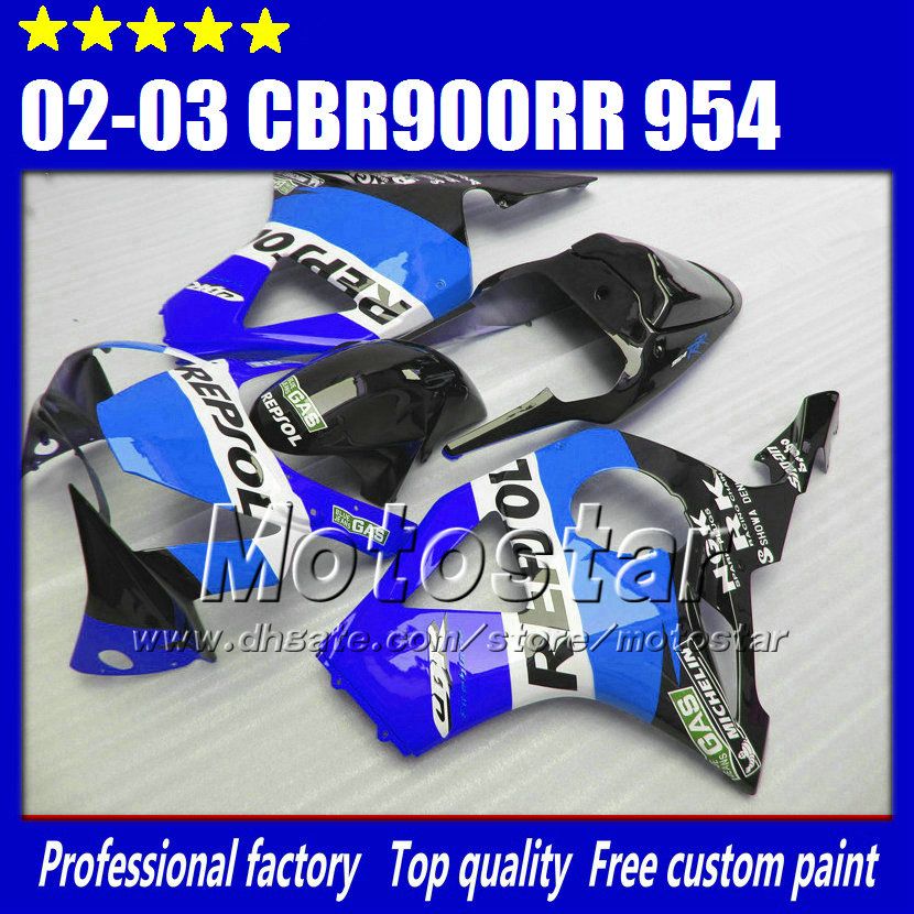 7 hnnda cbr900rr fairings 954 2002 2003 CBR900 954RR abs 공정 CBR954 02 03 CBR900RR 광택 진한 파란색 흰색 Repsol si72