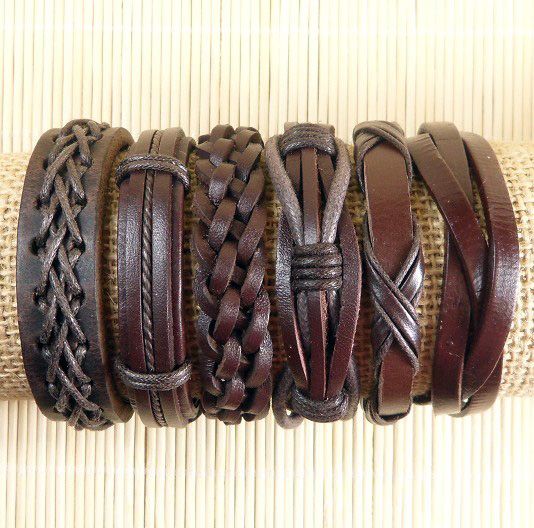 Handmade Wholesale Vintage Leather Bracelets For Women Punk Brown Leather Bracelet & Bangle Male Wristband Wrap Men Jewelry D86