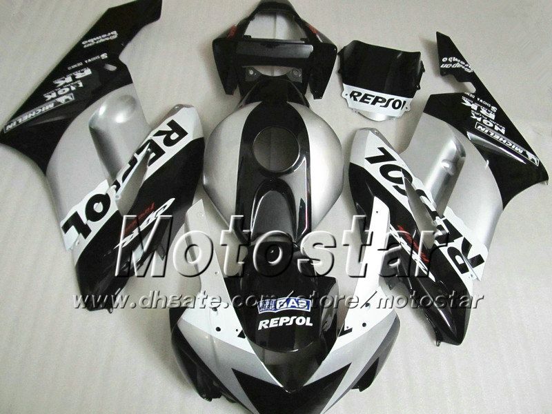 7Gifts för Honda CBR1000RR Fairings Bodywork 04 05 CBR 1000RR FAIRING SET 2004 2005 Glansig svart Silver Repsol SI114