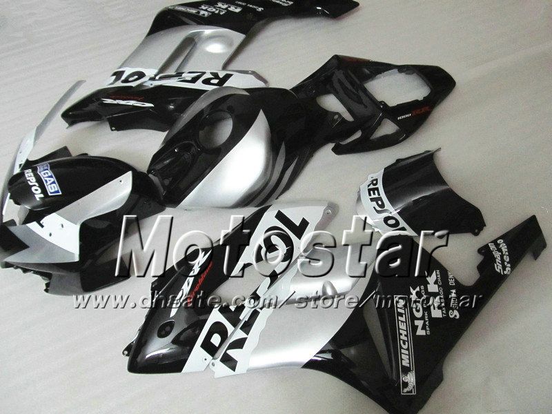 7Gifts för Honda CBR1000RR Fairings Bodywork 04 05 CBR 1000RR FAIRING SET 2004 2005 Glansig svart Silver Repsol SI114