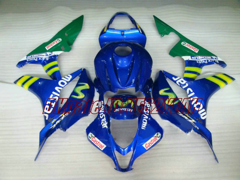 Kit de carénage personnalisé pour Honda CBR600RR 07 08 CBR 600RR F5 2007 2008 CBR600 ABS bleu vert, ensemble de carénages + cadeaux HX23