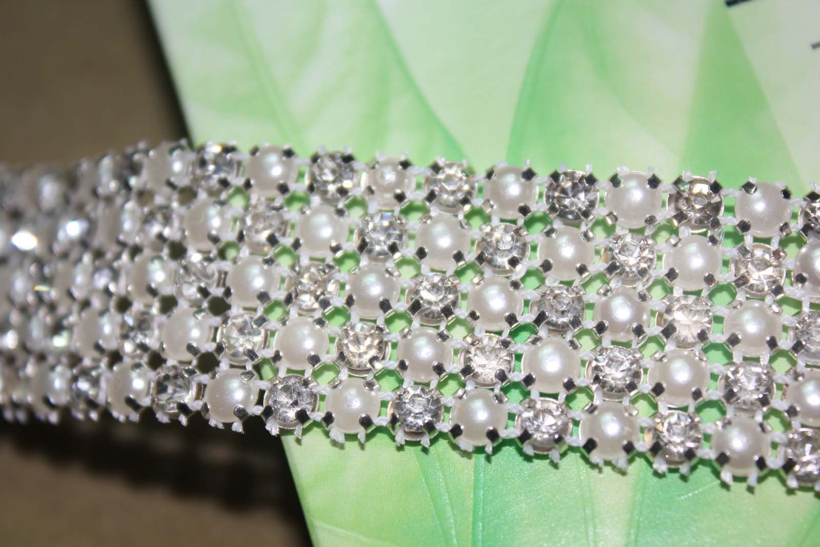 P4 1 Yard 5 rangées de diamants, ruban de décoration pour gâteau de mariage, strass et perles