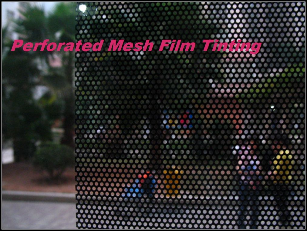 Perforated fönsterfilm av högsta kvalitet, Black Mesh Film -strålkastare Tinlande inslagna Fly Eye Self Lime Vinyl 1.07x50Meters Gratis frakt