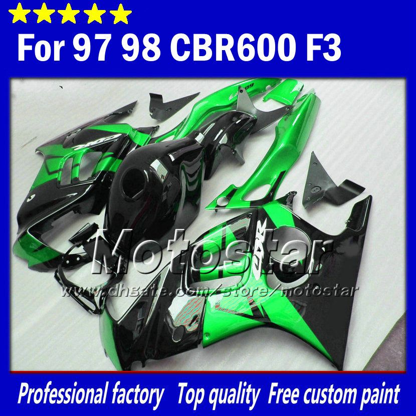

Custom for honda CBR600 F3 fairings set CBR 600 F3 1997 1998 CBR 600F3 abs fairing 97 98 glossy green white black, Multi-color