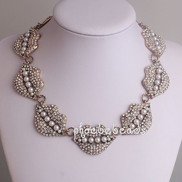 2019 New Arrival Fashion Artificial Pearl & Crystal Statement Sexy Lip