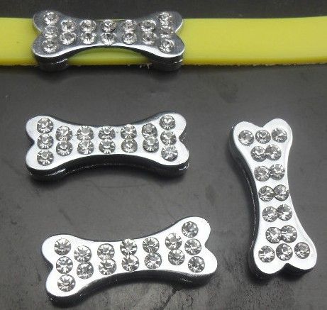 8mm rhinestones dog bone alloy slide charm diy accessories fit for 8MM wristband keychains