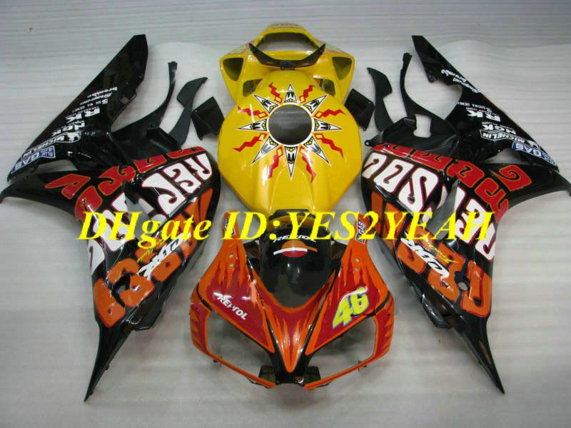 Hi-Quality Motorcycle Fairing Kit voor Honda CBR1000RR 06 07 CBR 1000RR 2006 2007 CBR1000 ABS Geel Orange Black Backings Set + Gifts HH14