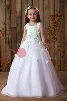 Christmas Green White Applique Wedding Flower Girls' Dresses...