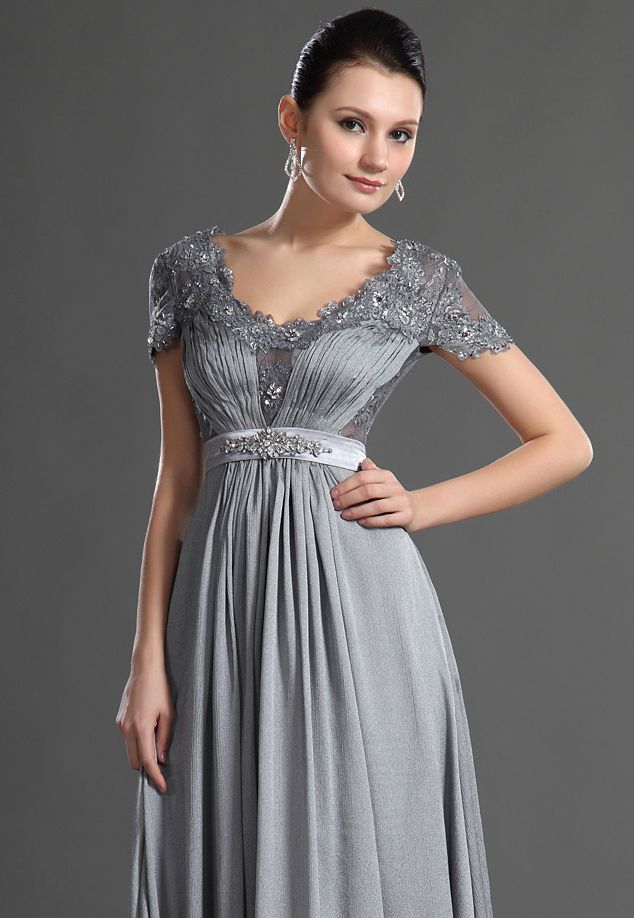 2016 Grey Short Sleeve Lace Mother Of The Bride Long Dress Appliques ...