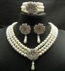 Подвесные ожерелья серебряный кремовый кремовый жемчужный свадебный набор свадебных ожерелья браслет и серьги Setss-2xl